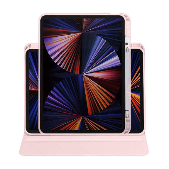 For iPad Pro 11 2024 Acrylic 360 Degree Rotation Holder Leather Tablet Case(Sand Pink)