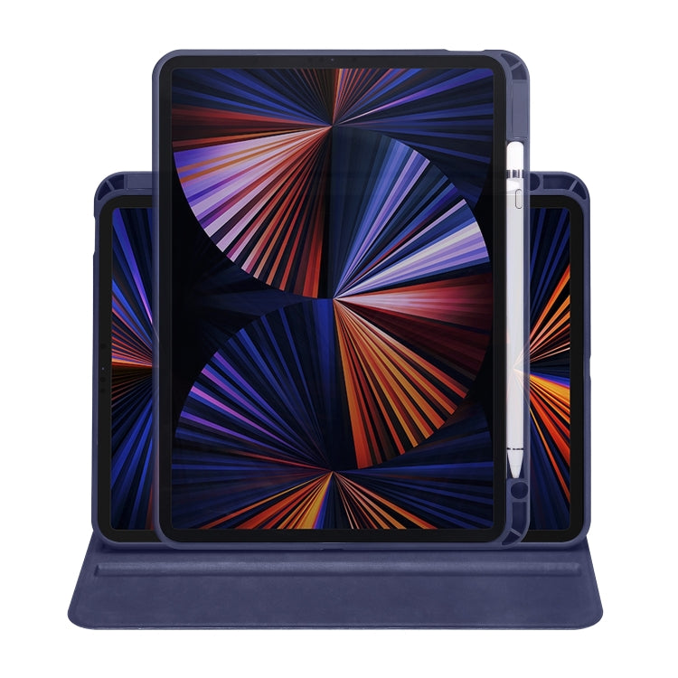 For iPad Pro 11 2024 Acrylic 360 Degree Rotation Holder Leather Tablet Case(Dark Blue)