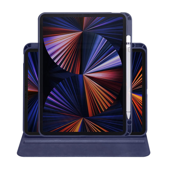 For iPad Pro 11 2024 Acrylic 360 Degree Rotation Holder Leather Tablet Case(Dark Blue)