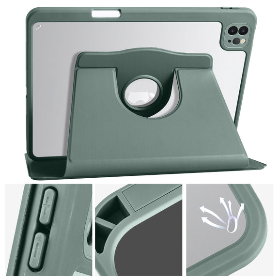 For iPad Pro 11 2024 Acrylic 360 Degree Rotation Holder Leather Tablet Case(Pine Green)