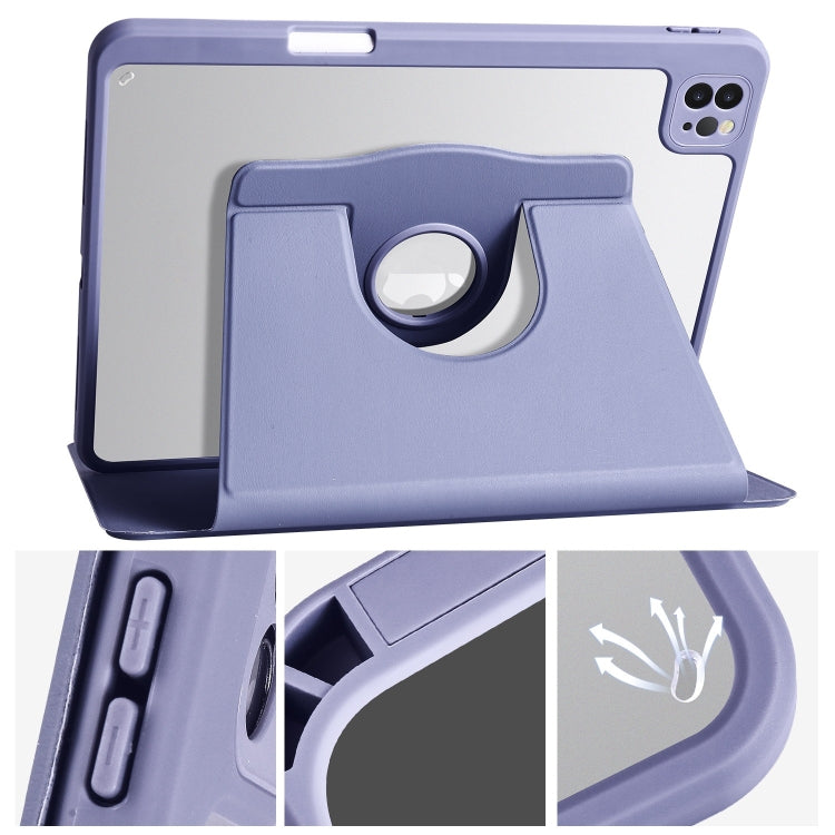 For iPad Pro 11 2024 Acrylic 360 Degree Rotation Holder Leather Tablet Case(Lavender Purple)