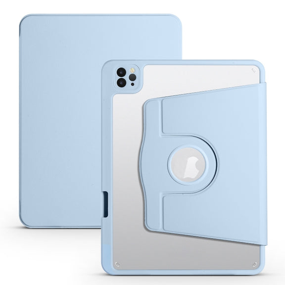 For iPad Pro 13 2024 Acrylic 360 Degree Rotation Holder Leather Tablet Case(Ice Blue)