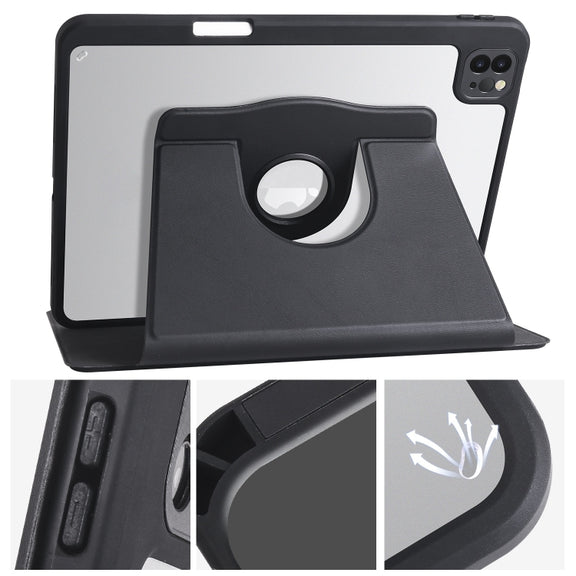 For iPad Pro 13 2024 Acrylic 360 Degree Rotation Holder Leather Tablet Case(Black)