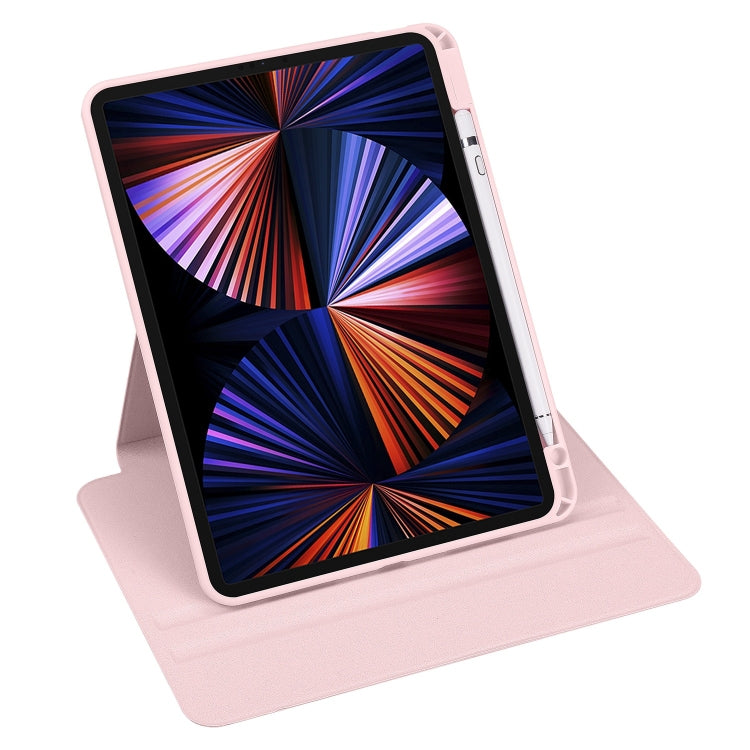 For iPad Pro 13 2024 Acrylic 360 Degree Rotation Holder Leather Tablet Case(Sand Pink)