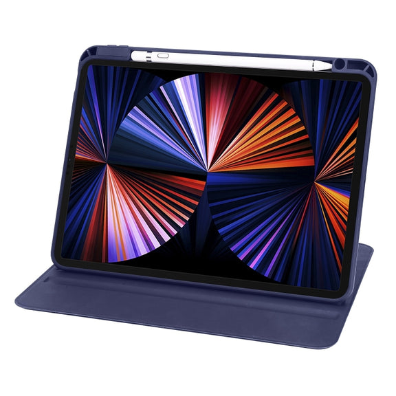 For iPad Pro 13 2024 Acrylic 360 Degree Rotation Holder Leather Tablet Case(Dark Blue)
