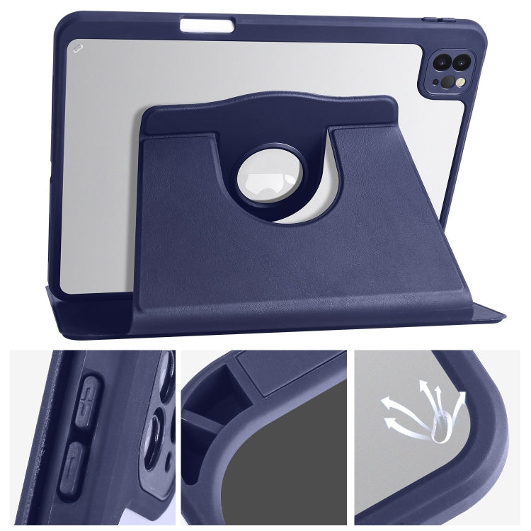 For iPad Pro 13 2024 Acrylic 360 Degree Rotation Holder Leather Tablet Case(Dark Blue)