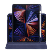 For iPad Pro 13 2024 Acrylic 360 Degree Rotation Holder Leather Tablet Case(Dark Blue)