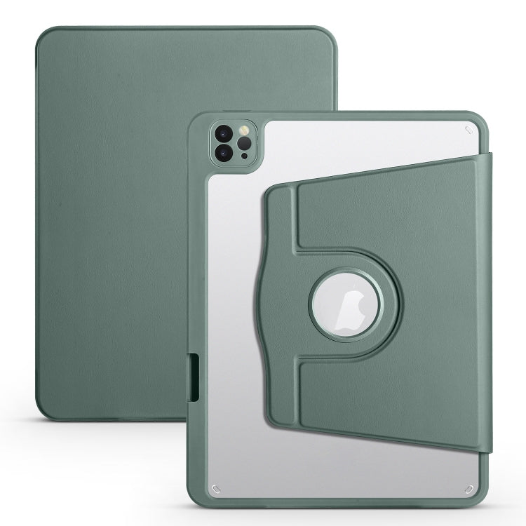 For iPad Pro 13 2024 Acrylic 360 Degree Rotation Holder Leather Tablet Case(Pine Green)