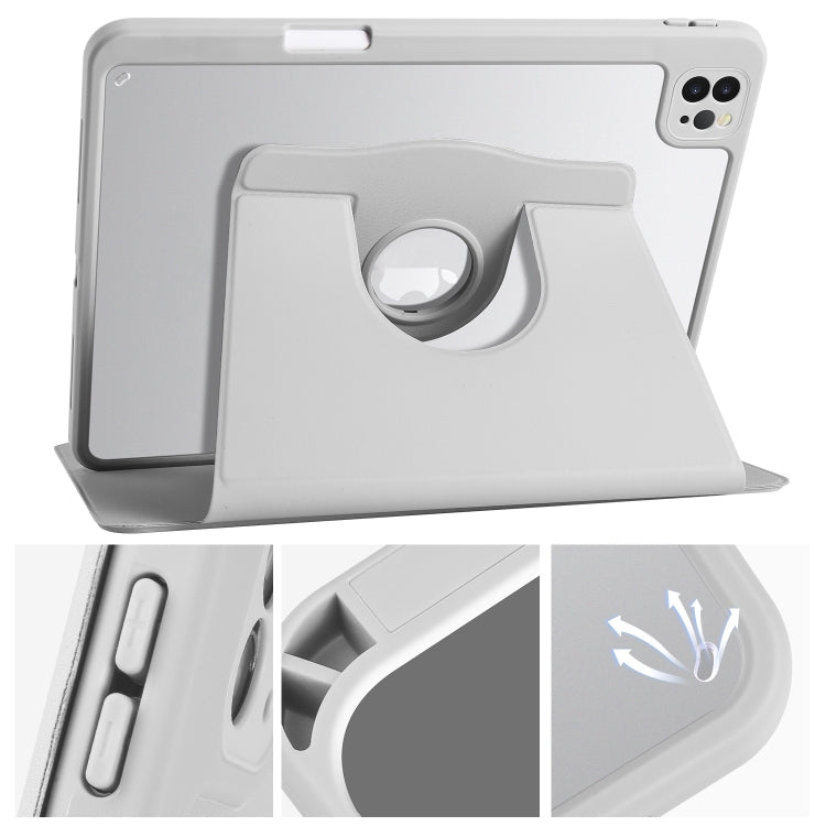 For iPad Pro 13 2024 Acrylic 360 Degree Rotation Holder Leather Tablet Case(Fog Grey)