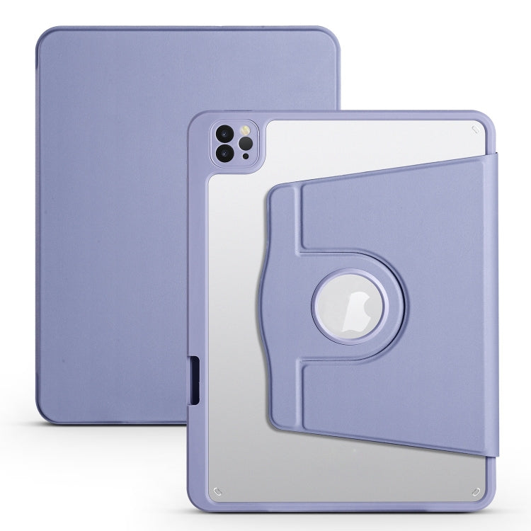 For iPad Pro 13 2024 Acrylic 360 Degree Rotation Holder Leather Tablet Case(Lavender Purple)