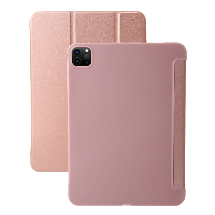 For iPad Pro 13 2024 Three-fold Holder Flip Tablet Leather Case(Rose Gold)