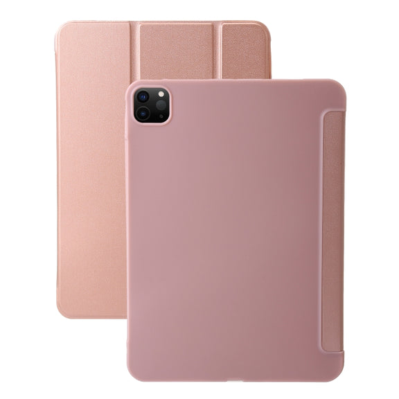 For iPad Pro 13 2024 Three-fold Holder Flip Tablet Leather Case(Rose Gold)