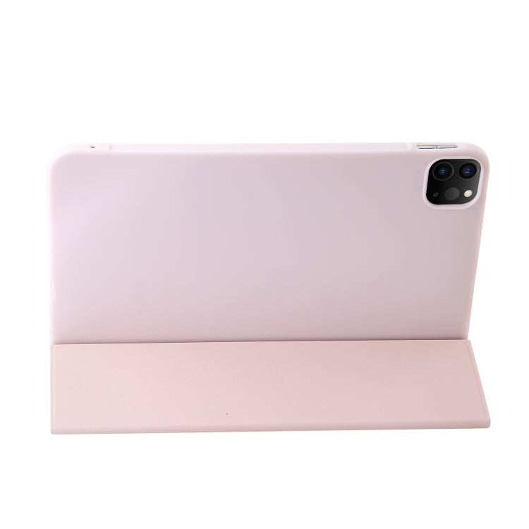 For iPad Pro 13 2024 Three-fold Holder Flip Tablet Leather Case(Light Pink)