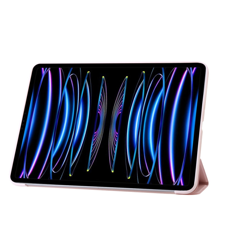 For iPad Pro 13 2024 Three-fold Holder Flip Tablet Leather Case(Light Pink)
