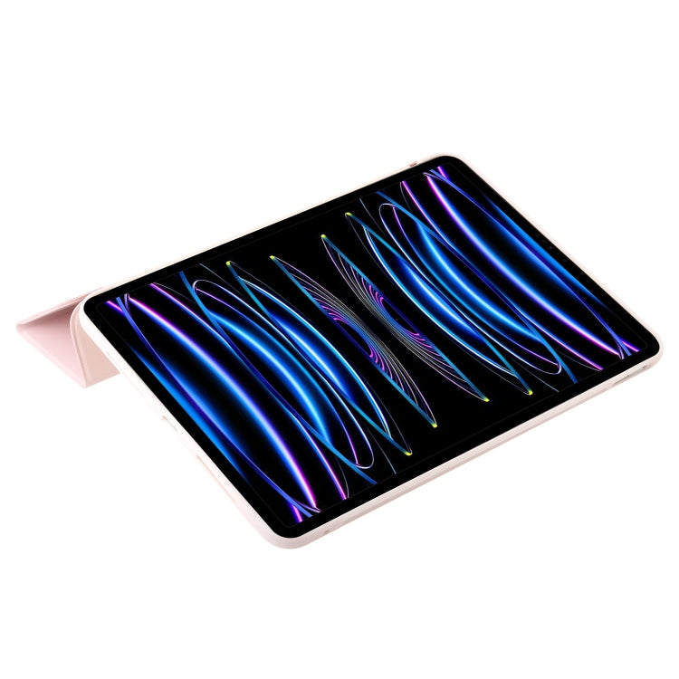 For iPad Pro 13 2024 Three-fold Holder Flip Tablet Leather Case(Light Pink)