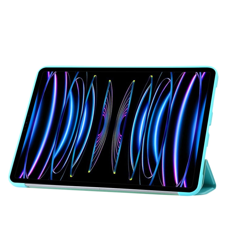 For iPad Pro 13 2024 Three-fold Holder Flip Tablet Leather Case(Mint Blue)