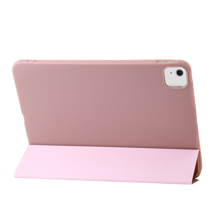 For iPad Air 13 2024 Three-fold Holder Flip Tablet Leather Case(Rose Gold)