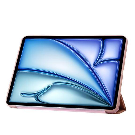 For iPad Air 13 2024 Three-fold Holder Flip Tablet Leather Case(Rose Gold)