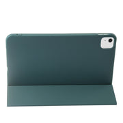 For iPad Air 13 2024 Three-fold Holder Flip Tablet Leather Case(Dark Green)