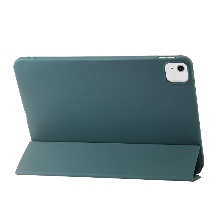 For iPad Air 13 2024 Three-fold Holder Flip Tablet Leather Case(Dark Green)