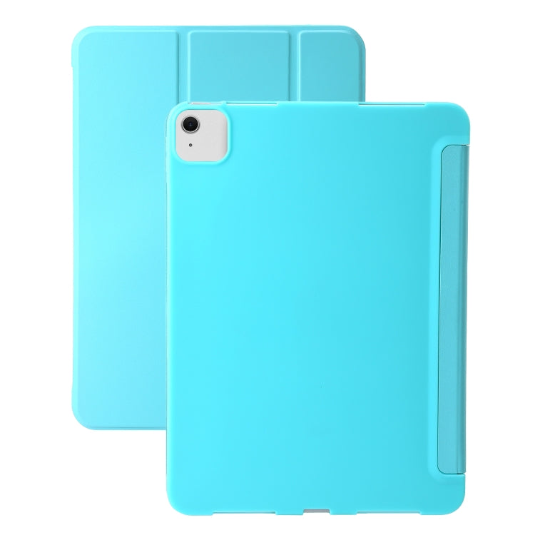 For iPad Air 13 2024 Three-fold Holder Flip Tablet Leather Case(Mint Blue)
