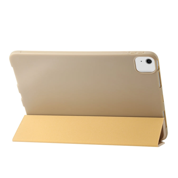 For iPad Air 13 2024 Three-fold Holder Flip Tablet Leather Case(Gold)