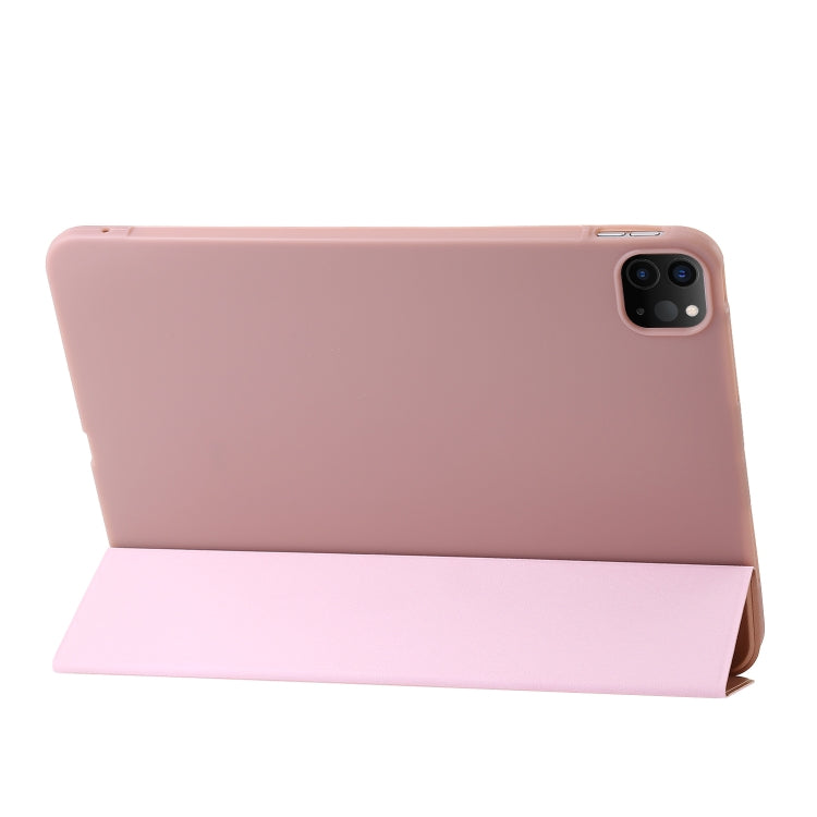 For iPad Pro 11 2024 Three-fold Holder Flip Tablet Leather Case(Rose Gold)