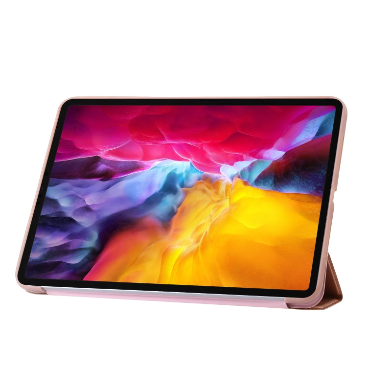 For iPad Pro 11 2024 Three-fold Holder Flip Tablet Leather Case(Rose Gold)