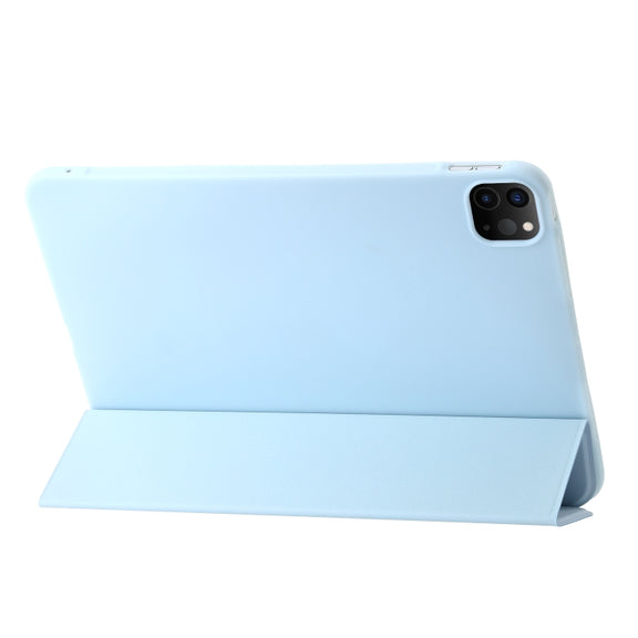 For iPad Pro 11 2024 Three-fold Holder Flip Tablet Leather Case(Sky Blue)