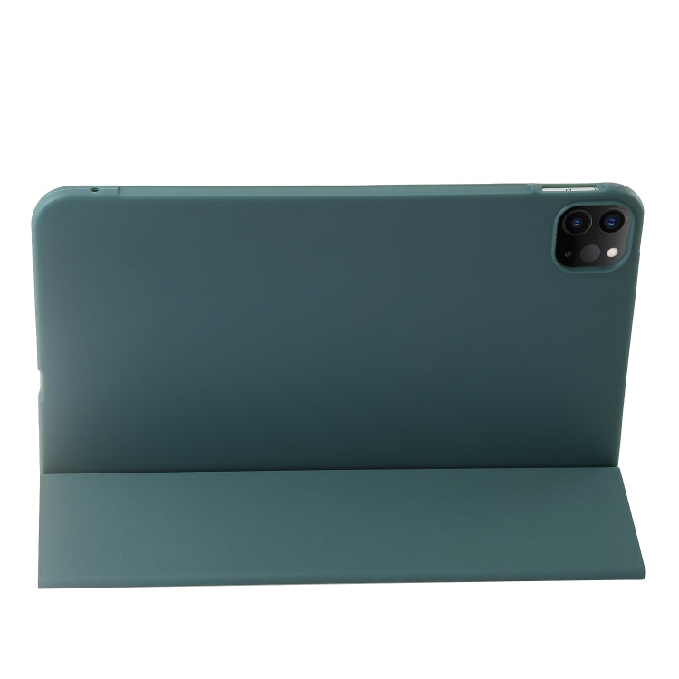 For iPad Pro 11 2024 Three-fold Holder Flip Tablet Leather Case(Dark Green)