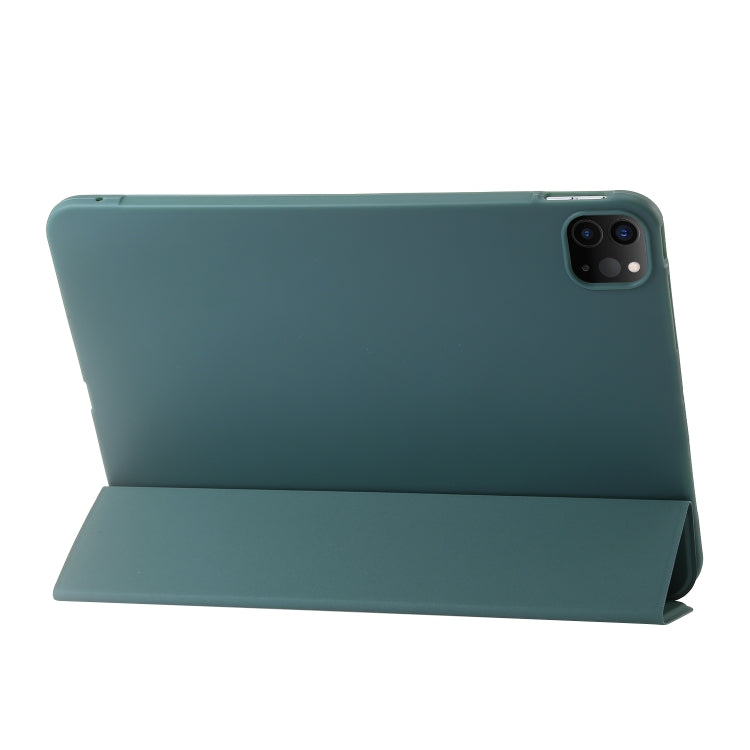 For iPad Pro 11 2024 Three-fold Holder Flip Tablet Leather Case(Dark Green)