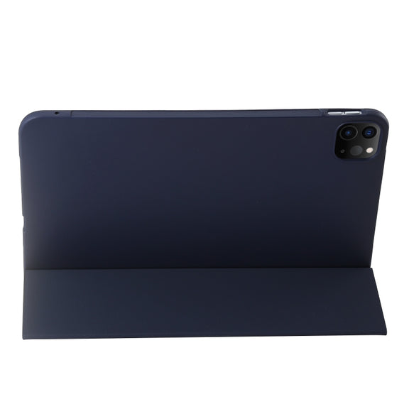 For iPad Pro 11 2024 Three-fold Holder Flip Tablet Leather Case(Dark Blue)