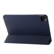 For iPad Pro 11 2024 Three-fold Holder Flip Tablet Leather Case(Dark Blue)