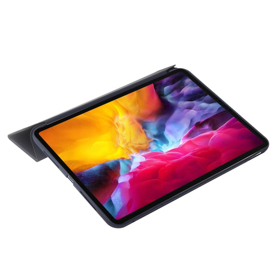 For iPad Pro 11 2024 Three-fold Holder Flip Tablet Leather Case(Dark Blue)