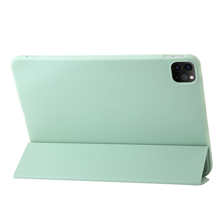 For iPad Pro 11 2024 Three-fold Holder Flip Tablet Leather Case(Mint Green)
