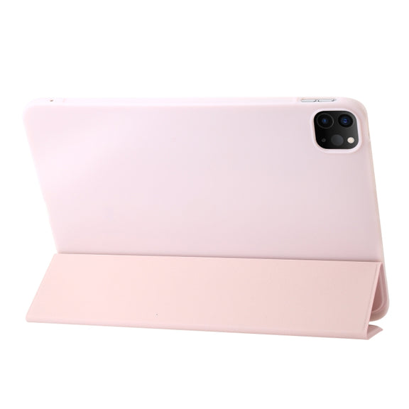 For iPad Pro 11 2024 Three-fold Holder Flip Tablet Leather Case(Light Pink)