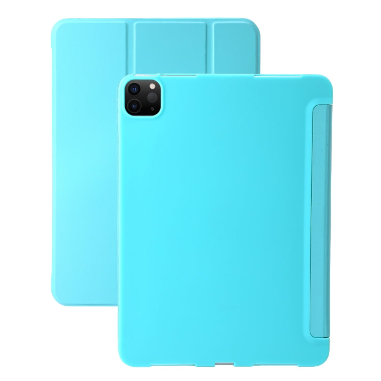 For iPad Pro 11 2024 Three-fold Holder Flip Tablet Leather Case(Mint Blue)