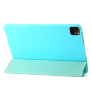 For iPad Pro 11 2024 Three-fold Holder Flip Tablet Leather Case(Mint Blue)