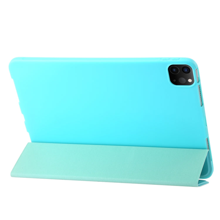 For iPad Pro 11 2024 Three-fold Holder Flip Tablet Leather Case(Mint Blue)