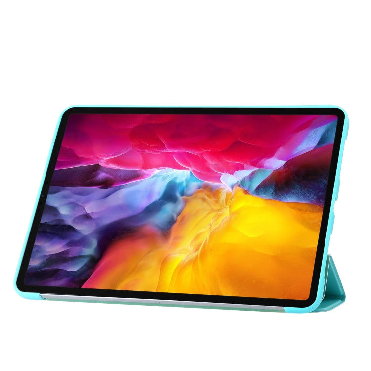 For iPad Pro 11 2024 Three-fold Holder Flip Tablet Leather Case(Mint Blue)