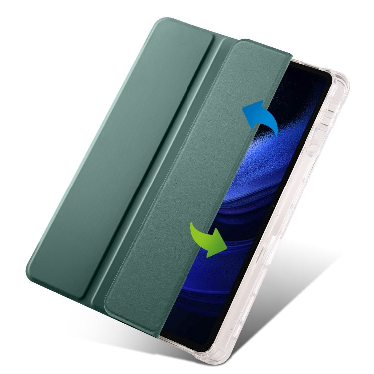 For iPad Pro 13 2024 3-fold Clear TPU Smart Leather Tablet Case with Pen Slot(Dark Green)