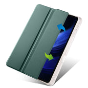 For iPad Pro 13 2024 3-fold Clear TPU Smart Leather Tablet Case with Pen Slot(Dark Green)