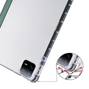 For iPad Pro 13 2024 3-fold Clear TPU Smart Leather Tablet Case with Pen Slot(Dark Green)