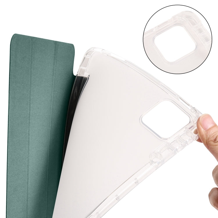 For iPad Pro 13 2024 3-fold Clear TPU Smart Leather Tablet Case with Pen Slot(Dark Green)