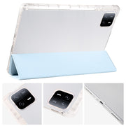 For iPad Pro 13 2024 3-fold Clear TPU Smart Leather Tablet Case with Pen Slot(Ice Blue)