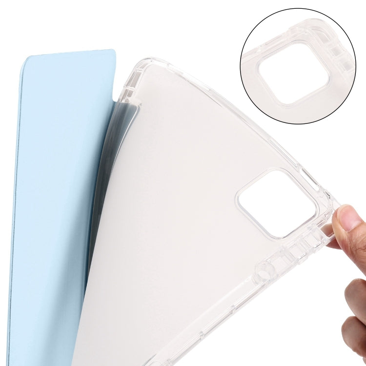 For iPad Pro 13 2024 3-fold Clear TPU Smart Leather Tablet Case with Pen Slot(Ice Blue)