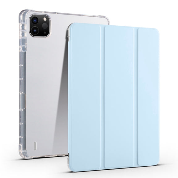 For iPad Pro 13 2024 3-fold Clear TPU Smart Leather Tablet Case with Pen Slot(Ice Blue)
