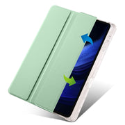 For iPad Pro 13 2024 3-fold Clear TPU Smart Leather Tablet Case with Pen Slot(Green)