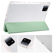 For iPad Pro 13 2024 3-fold Clear TPU Smart Leather Tablet Case with Pen Slot(Green)