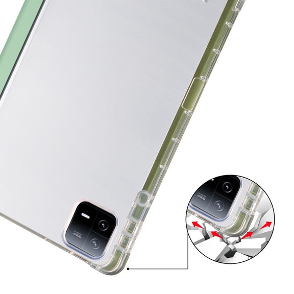 For iPad Pro 13 2024 3-fold Clear TPU Smart Leather Tablet Case with Pen Slot(Green)